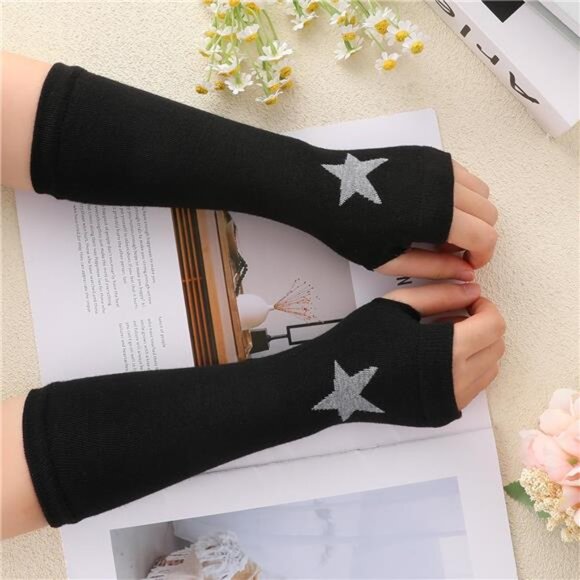 Women Goth Arm Sleeve Goth Arm Warmers Y2k Knitted Fingerless Warm Gloves With - Picture 6 of 8
